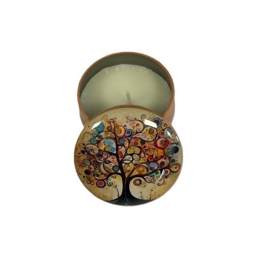 Set 6 candele in scatola di latta fantasia albero della vita