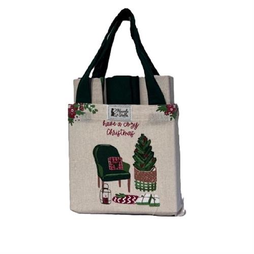 Borsa cotone con 3 strofinacci Natale poltrona Nuvole di Stoffa