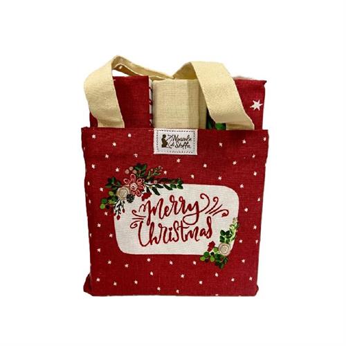 Borsa cotone con 3 strofinacci Natale Merry C. Nuvole di Stoffa