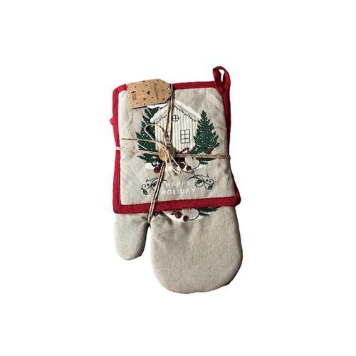 Set guantone e 2 presine natalizio con decoro casa Nuvole di Stoffa