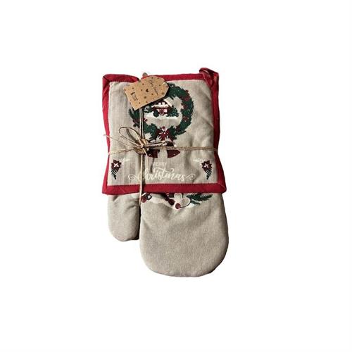 Set guantone e 2 presine natalizie con decoro ghirlanda Nuvole di Stoffa