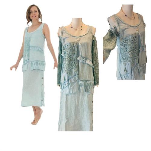 Abito in lino a balze pizzo con maniche staccabili Arte Pura