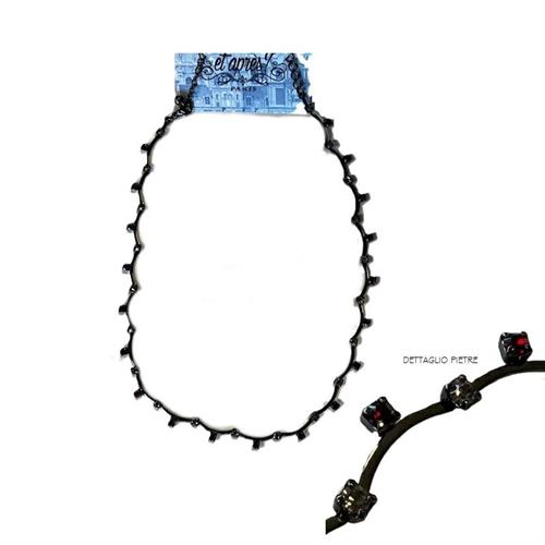 Collana vittoriana semirigida con strass grigio/bordeaux