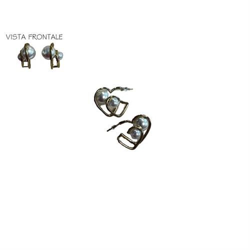 Orecchini doppio cuore gold con perla