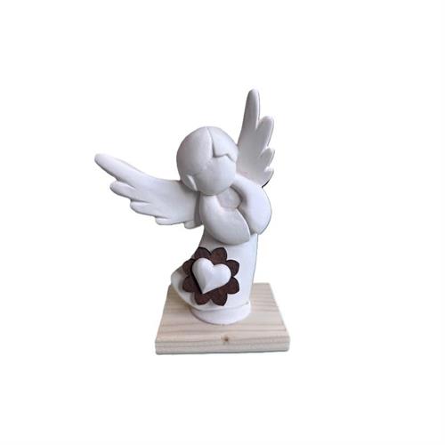 Angelo in gesso curvo da appoggio con base legno