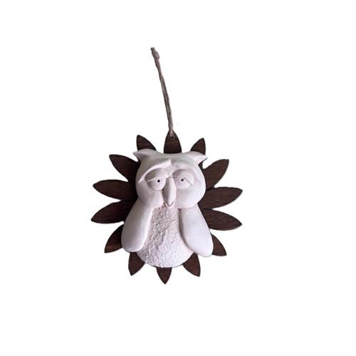 Fiore di legno da appendere con decoro gufo gesso