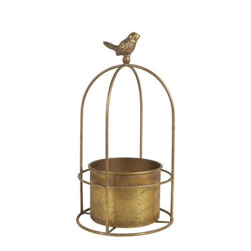 Cache-pot in metallo dorato con uccellino