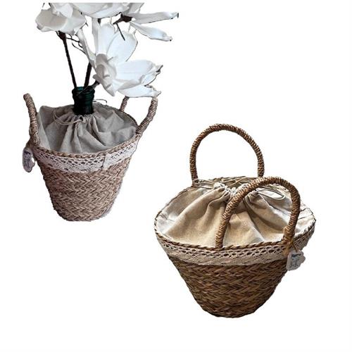 Borsa di paglia con manici e pizzo