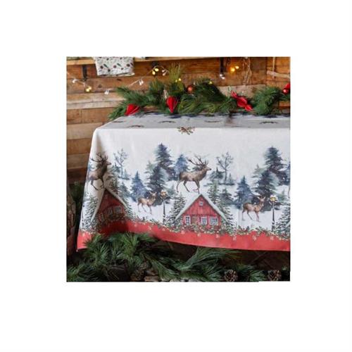 Tovaglia in cotone con stampa Natalizia cervo 155x220cm