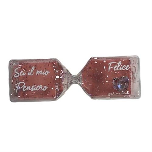 Clessidra piccola con cuore e sabbia rosa, frase Sei il mio pensiero...