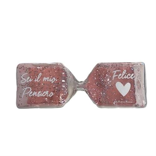 Clessidra grande con sabbia rosa e brillantini, con frase Sei il mio..