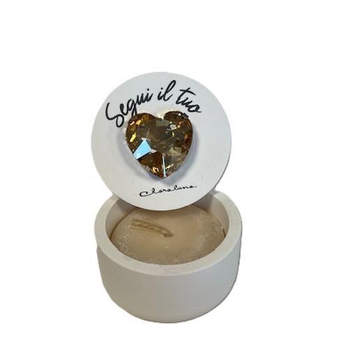 Scatolina gesso con candela profumata, cuore oro