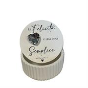 Scatola gesso con cuore silver e frase La felicità è una cosa semplice
