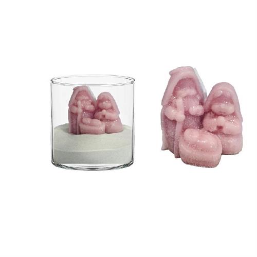 Vaso vetro con sabbia e Natività rosa cipria brinata