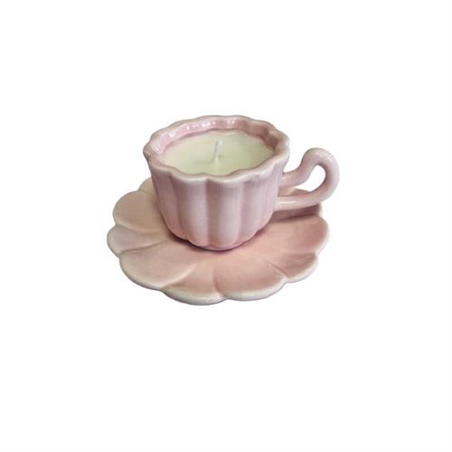 Candela in tazza c/piattino rosa