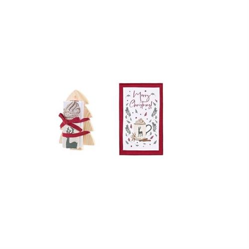 Set tagliere in legno albero con strofinaccio decoro tazza con panna