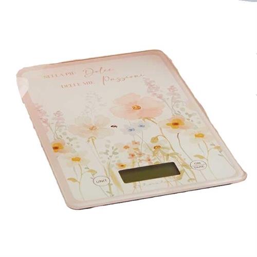 Bilancia in vetro da cucina decoro floreale rosa