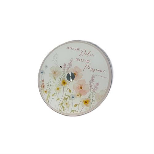 Vassoio girevole in vetro decoro floreale rosa