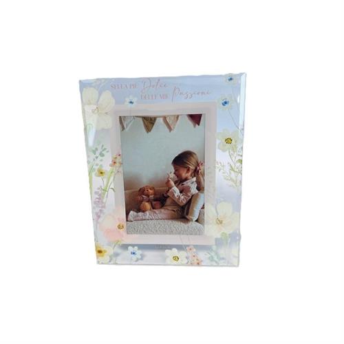 Portafoto in vetro decoro floreale rosa