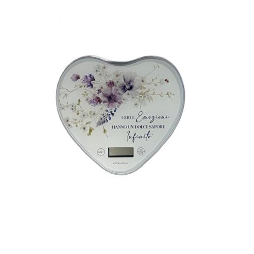 Bilancia a cuore in vetro decoro floreale lilla