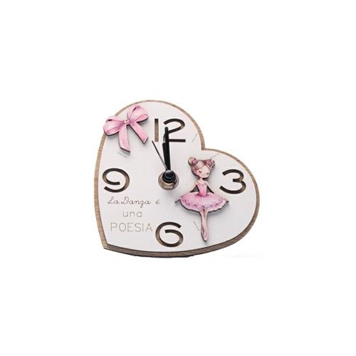 Orologio in legno a cuore con decoro Ballerina