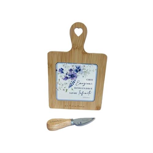Tagliere bamboo decoro floreale lilla c/coltellino