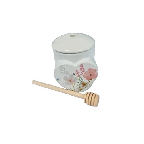 Porta miele c/spargimiele decoro floreale rosa