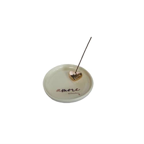 Piattino porta incenso con cuore oro rosa e scritta Amore