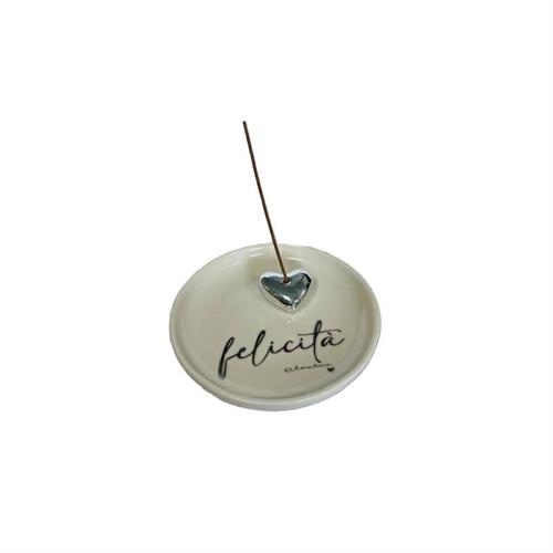 Piattino porta incenso con cuore silver e scritta Felicità