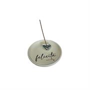 Piattino porta incenso con cuore silver e scritta Felicità