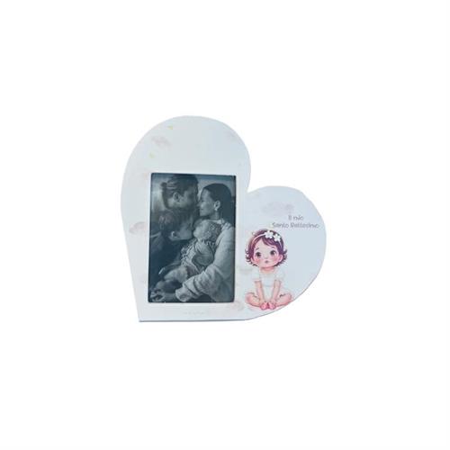 Porta foto in legno a cuore Battesimo bimba, personalizzabile