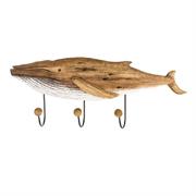 Appendino in legno a forma di balena con 3 ganci