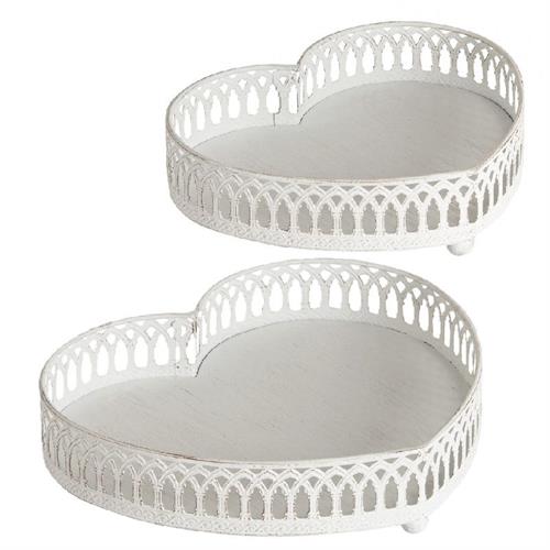 Set 2 vassoi a cuore in metallo