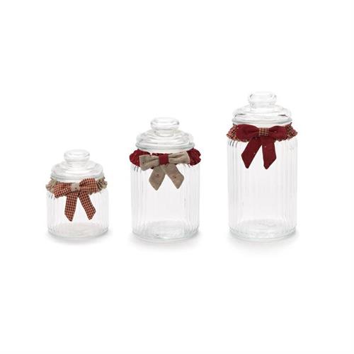 Set 3 barattoli in vetro con fiocco rosso