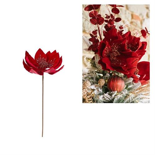 Fiore decorativo Rosso Glitter diam.24cm