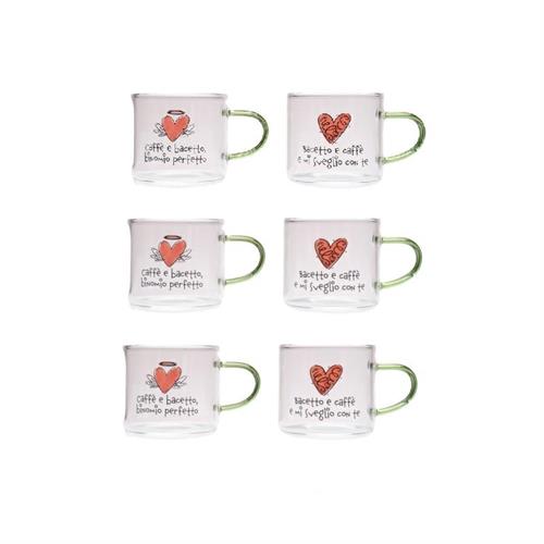 Set 6 tazzine cuoricini in vetro Amici di Cuorematto