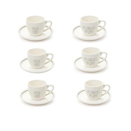 Set di 6 tazzine caffè con piattino My Home con scritta