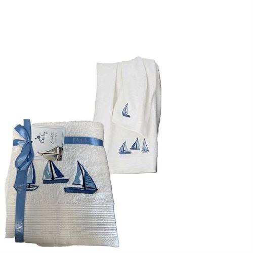 Set asciugamano viso e ospite Barchette bianco