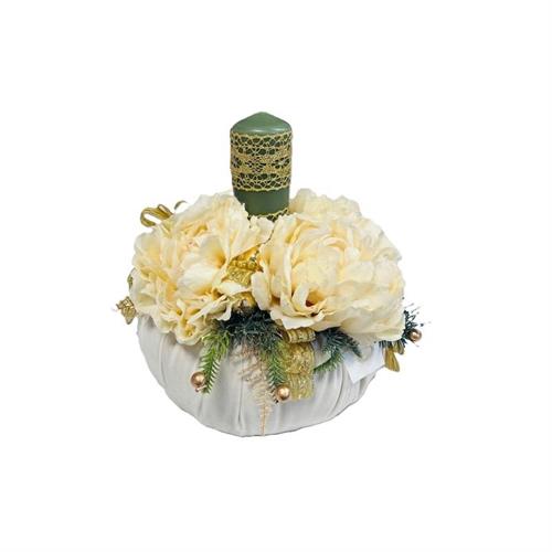 Centrotavola in tessuto con candela verde