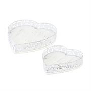 Set 2 vassoi a cuore in legno e metallo bianco