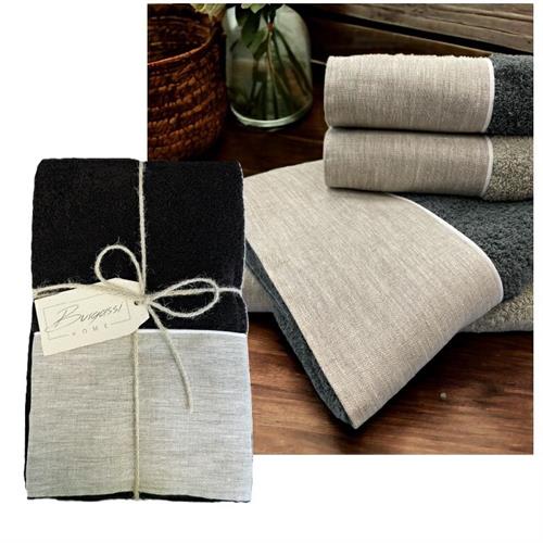 Coppia asciugamani con bordo in lino color Cioccolato